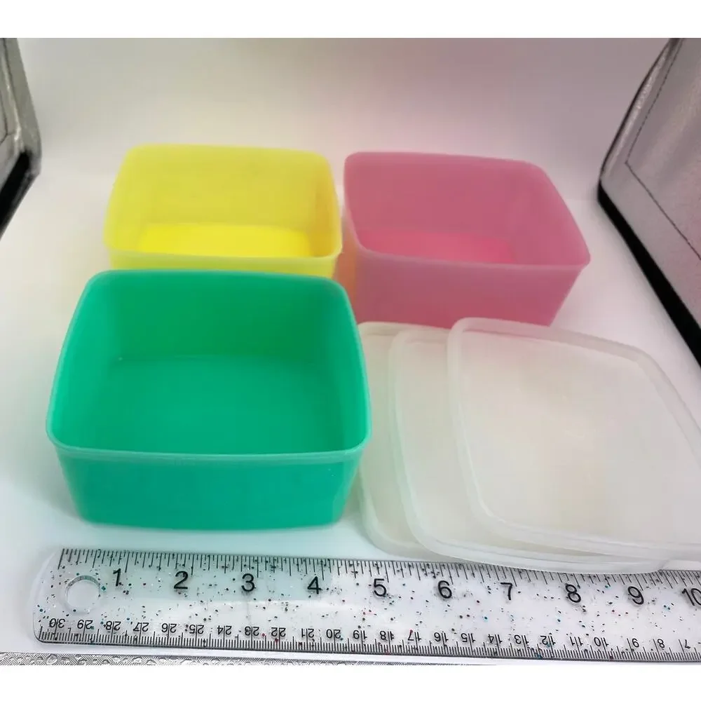 Vintage Tupperware Square Storage Containers #311 Set of 3 Pink Yellow Green